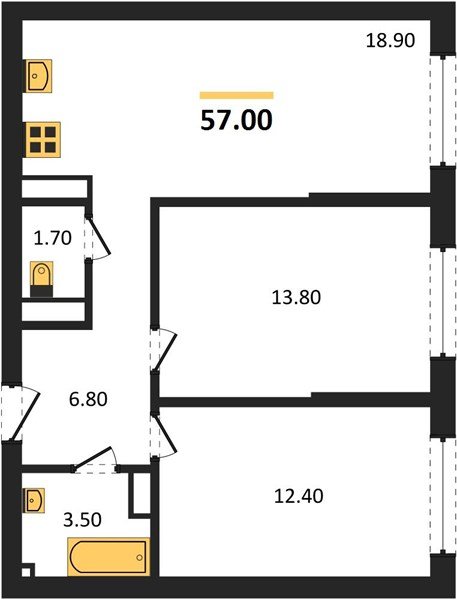 Фото №1: 2-комнатная квартира 57&nbsp;м², 12/16&nbsp;эт. - Краснодар, Прикубанский внутригородской округ, мкр. Догма Парк, ул. Анны Ахматовой