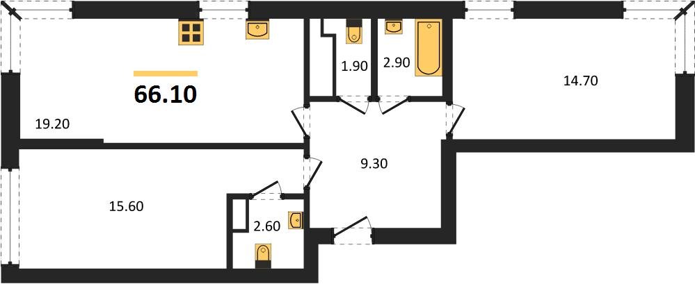 Фото №1: 2-комнатная квартира 66&nbsp;м², 15/16&nbsp;эт. - Краснодар, Прикубанский внутригородской округ, мкр. Догма Парк, ул. Анны Ахматовой