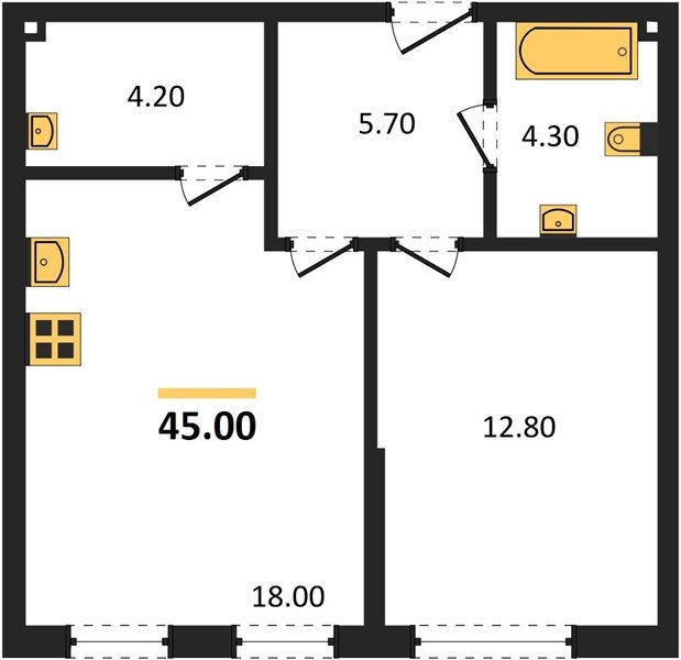 Фото №1: 1-комнатная квартира 45&nbsp;м², 2/16&nbsp;эт. - Краснодар, Прикубанский внутригородской округ, мкр. Догма Парк