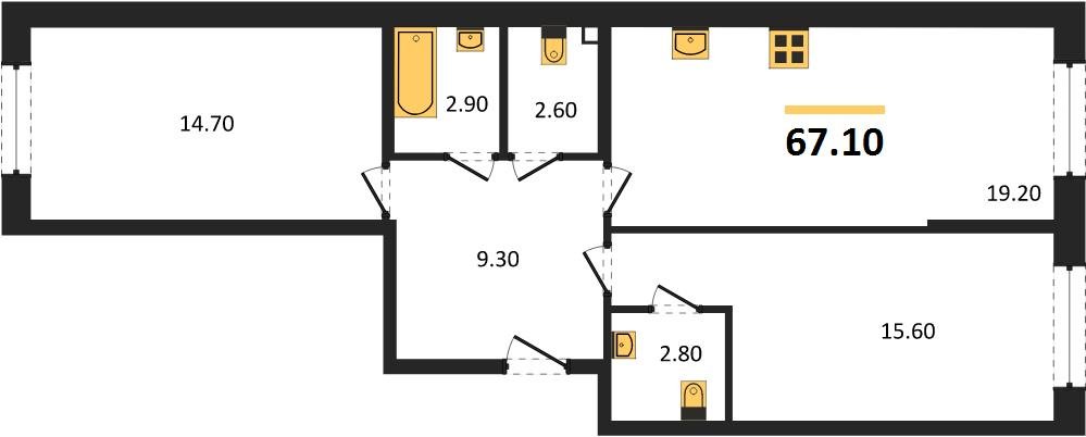 Фото №1: 2-комнатная квартира 67&nbsp;м², 2/16&nbsp;эт. - Краснодар, Прикубанский внутригородской округ, мкр. Догма Парк