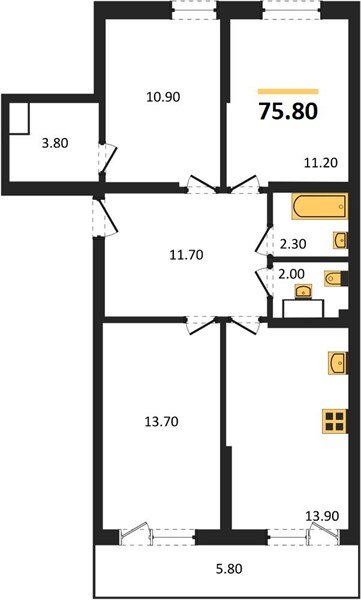 Фото №1: 3-комнатная квартира 76&nbsp;м², 4/16&nbsp;эт. - Краснодар, Прикубанский внутригородской округ, мкр. Догма Парк
