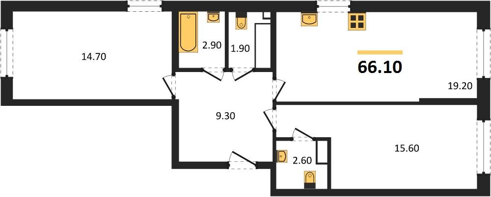 Фото №1: 2-комнатная квартира 66&nbsp;м², 14/16&nbsp;эт. - Краснодар, Прикубанский внутригородской округ, мкр. Догма Парк