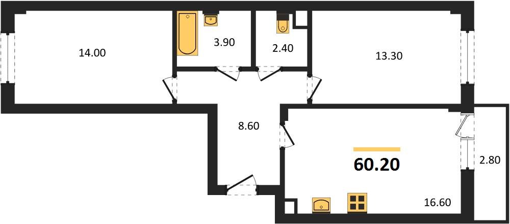 Фото №1: 2-комнатная квартира 62&nbsp;м², 1/5&nbsp;эт. - Краснодар, Прикубанский внутригородской округ, мкр. Фестивальный
