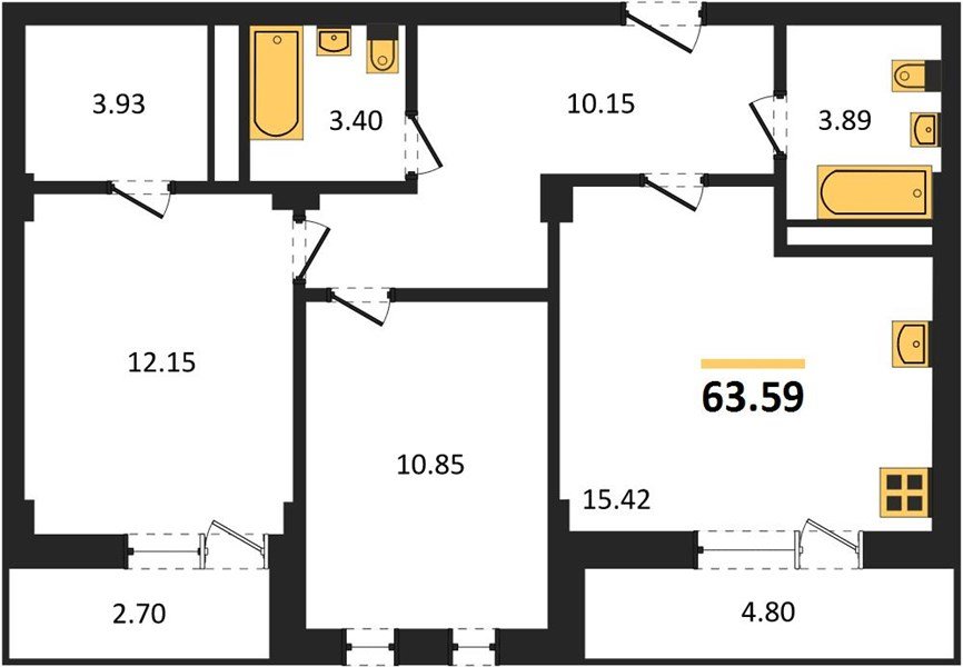 Фото №1: 2-комнатная квартира 65&nbsp;м², 1/4&nbsp;эт. - Краснодар, Прикубанский внутригородской округ, мкр. Фестивальный