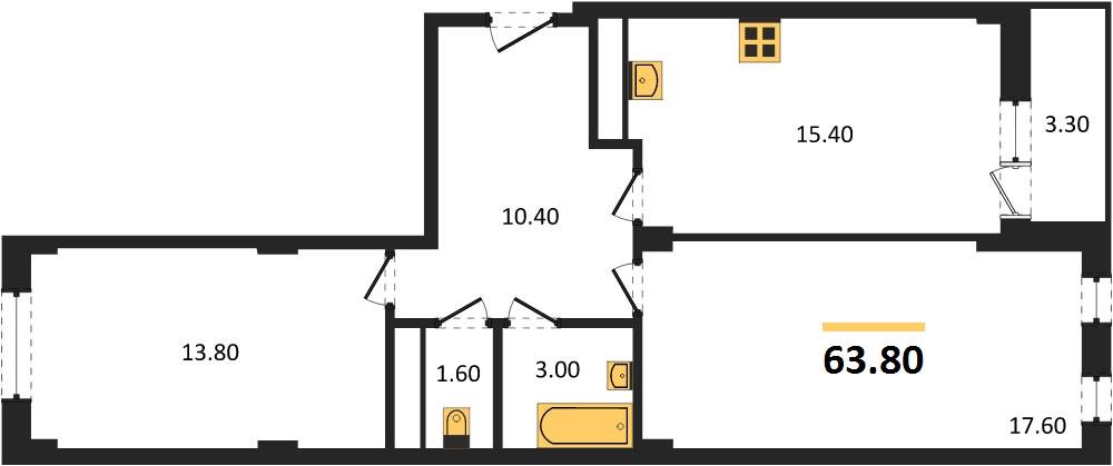 Фото №1: 2-комнатная квартира 65&nbsp;м², 2/4&nbsp;эт. - Краснодар, Прикубанский внутригородской округ, мкр. Фестивальный, ул. Круговая, 4/1