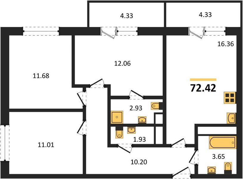 Фото №1: 3-комнатная квартира 72&nbsp;м², 12/18&nbsp;эт. - Краснодар, Прикубанский внутригородской округ, мкр. ЖК Тёплые Края