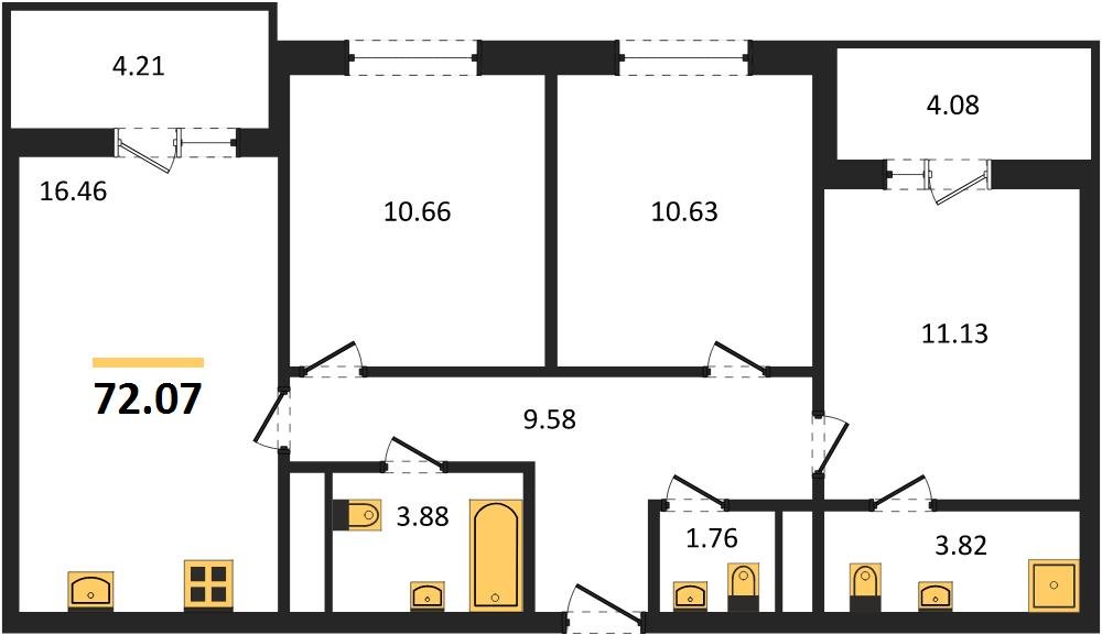 Фото №1: 3-комнатная квартира 71&nbsp;м², 7/18&nbsp;эт. - Краснодар, Прикубанский внутригородской округ, мкр. ЖК Тёплые Края