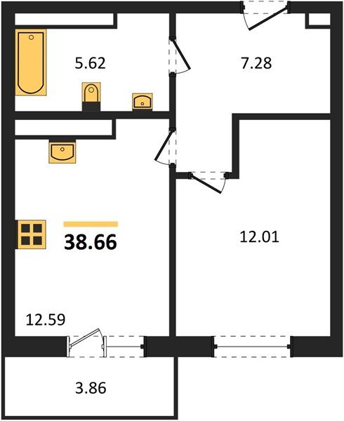Фото №1: 1-комнатная квартира 38&nbsp;м², 12/16&nbsp;эт. - Краснодар, Прикубанский внутригородской округ, мкр. ЖК Тёплые Края