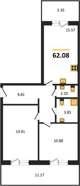 Фото №1: 2-комнатная квартира 61&nbsp;м², 1/18&nbsp;эт. - Краснодар, Прикубанский внутригородской округ, мкр. ЖК Тёплые Края