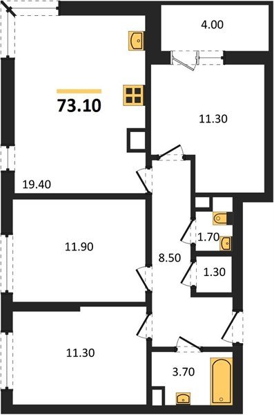 Фото №1: 3-комнатная квартира 73&nbsp;м², 7/16&nbsp;эт. - Краснодар, Прикубанский внутригородской округ, мкр. жилой комплекс Самолёт-6