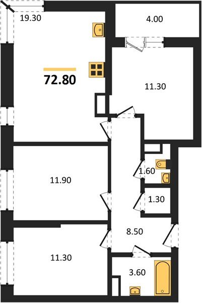 Фото №1: 3-комнатная квартира 72&nbsp;м², 12/16&nbsp;эт. - Краснодар, Прикубанский внутригородской округ, мкр. жилой комплекс Самолёт-6