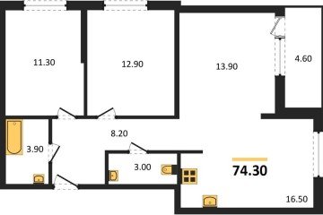Фото №1: 3-комнатная квартира 74 м², 2/16 эт. - Краснодар, мкр. жилой комплекс Самолёт-6,