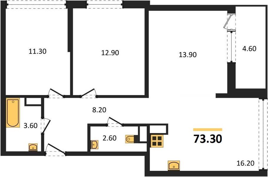 Фото №1: 3-комнатная квартира 73&nbsp;м², 15/16&nbsp;эт. - Краснодар, Прикубанский внутригородской округ, мкр. жилой комплекс Самолёт-6