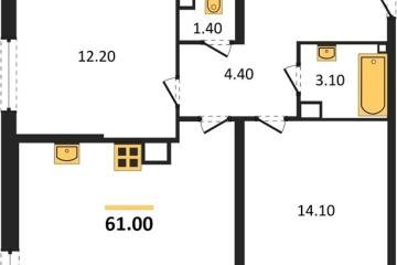 Фото №1: 2-комнатная квартира 61 м², 5/16 эт. - Краснодар, мкр. жилой комплекс Самолёт-6,