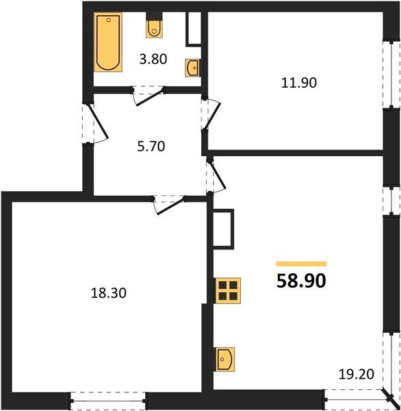 Фото №1: 2-комнатная квартира 58&nbsp;м², 11/16&nbsp;эт. - Краснодар, Прикубанский внутригородской округ, мкр. жилой комплекс Самолёт-6