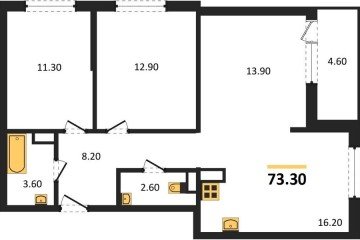 Фото №1: 3-комнатная квартира 73 м², 11/16 эт. - Краснодар, мкр. жилой комплекс Самолёт-6,