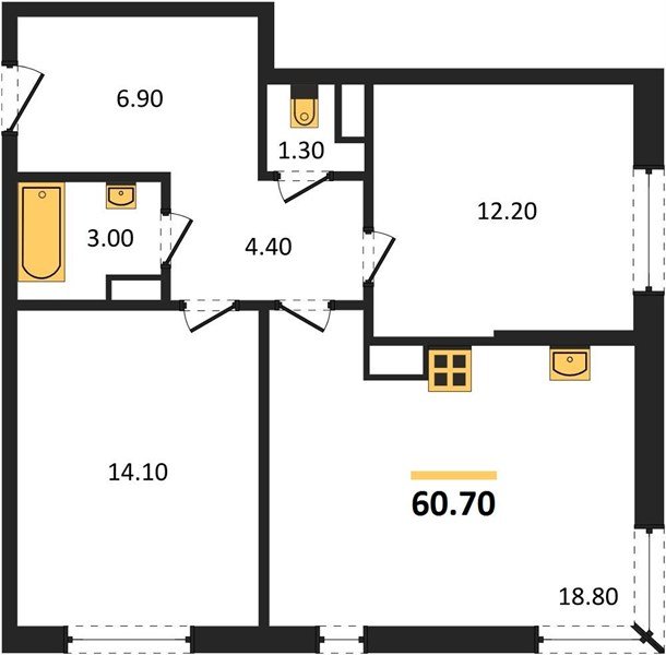 Фото №1: 2-комнатная квартира 60&nbsp;м², 11/16&nbsp;эт. - Краснодар, Прикубанский внутригородской округ, мкр. жилой комплекс Самолёт-6