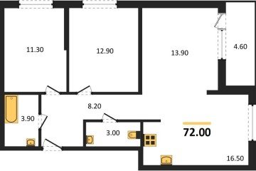 Фото №1: 3-комнатная квартира 74 м², 1/16 эт. - Краснодар, мкр. жилой комплекс Самолёт-6,
