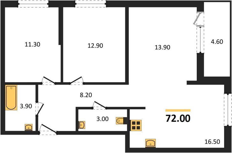Фото №1: 3-комнатная квартира 74&nbsp;м², 1/16&nbsp;эт. - Краснодар, Прикубанский внутригородской округ, мкр. жилой комплекс Самолёт-6