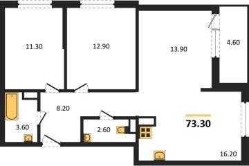 Фото №1: 3-комнатная квартира 73 м², 13/16 эт. - Краснодар, мкр. жилой комплекс Самолёт-6,