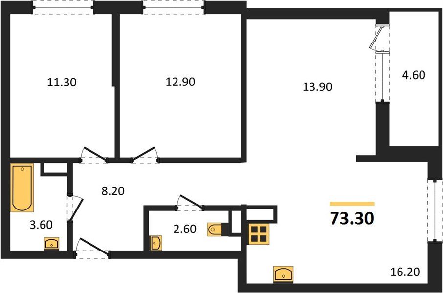 Фото №1: 3-комнатная квартира 73&nbsp;м², 14/16&nbsp;эт. - Краснодар, Прикубанский внутригородской округ, мкр. жилой комплекс Самолёт-6