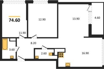 Фото №1: 3-комнатная квартира 74 м², 16/16 эт. - Краснодар, мкр. жилой комплекс Самолёт-6,
