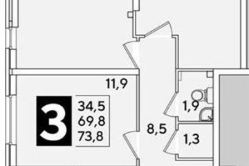 Фото №1: 3-комнатная квартира 73 м², 2/16 эт. - Краснодар, мкр. жилой комплекс Самолёт-6,