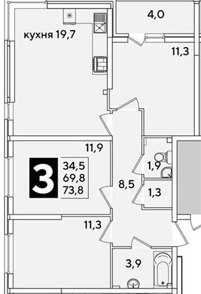 Фото №1: 3-комнатная квартира 73&nbsp;м², 2/16&nbsp;эт. - Краснодар, Прикубанский внутригородской округ, мкр. жилой комплекс Самолёт-6