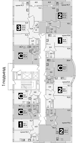 Фото №8: 2-комнатная квартира 61&nbsp;м², 2/16&nbsp;эт. - Краснодар, Прикубанский внутригородской округ, мкр. жилой комплекс Самолёт-6