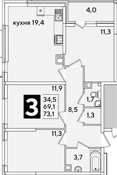 Фото №1: 3-комнатная квартира 73&nbsp;м², 8/16&nbsp;эт. - Краснодар, Прикубанский внутригородской округ, мкр. жилой комплекс Самолёт-6