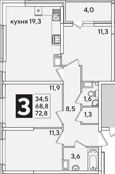 Фото №1: 3-комнатная квартира 72&nbsp;м², 10/16&nbsp;эт. - Краснодар, Прикубанский внутригородской округ, мкр. жилой комплекс Самолёт-6