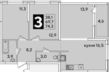 Фото №1: 3-комнатная квартира 74 м², 2/16 эт. - Краснодар, мкр. жилой комплекс Самолёт-6,