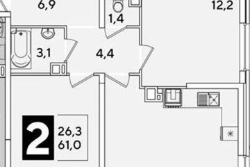 Фото №1: 2-комнатная квартира 61 м², 6/16 эт. - Краснодар, мкр. жилой комплекс Самолёт-6,