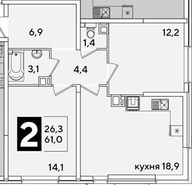 Фото №1: 2-комнатная квартира 61&nbsp;м², 6/16&nbsp;эт. - Краснодар, Прикубанский внутригородской округ, мкр. жилой комплекс Самолёт-6