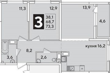 Фото №1: 3-комнатная квартира 73 м², 13/16 эт. - Краснодар, мкр. жилой комплекс Самолёт-6,