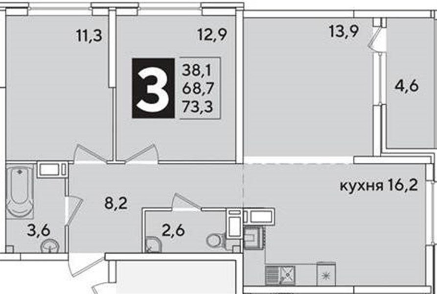 Фото №1: 3-комнатная квартира 73&nbsp;м², 14/16&nbsp;эт. - Краснодар, Прикубанский внутригородской округ, мкр. жилой комплекс Самолёт-6