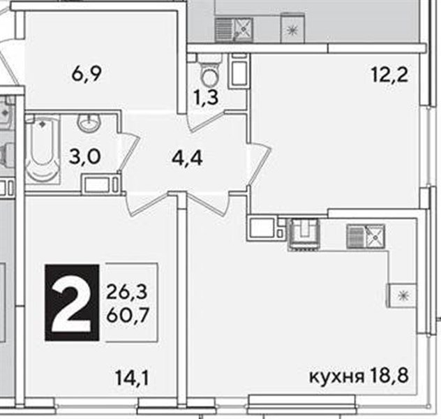 Фото №1: 2-комнатная квартира 60&nbsp;м², 11/16&nbsp;эт. - Краснодар, Прикубанский внутригородской округ, мкр. жилой комплекс Самолёт-6
