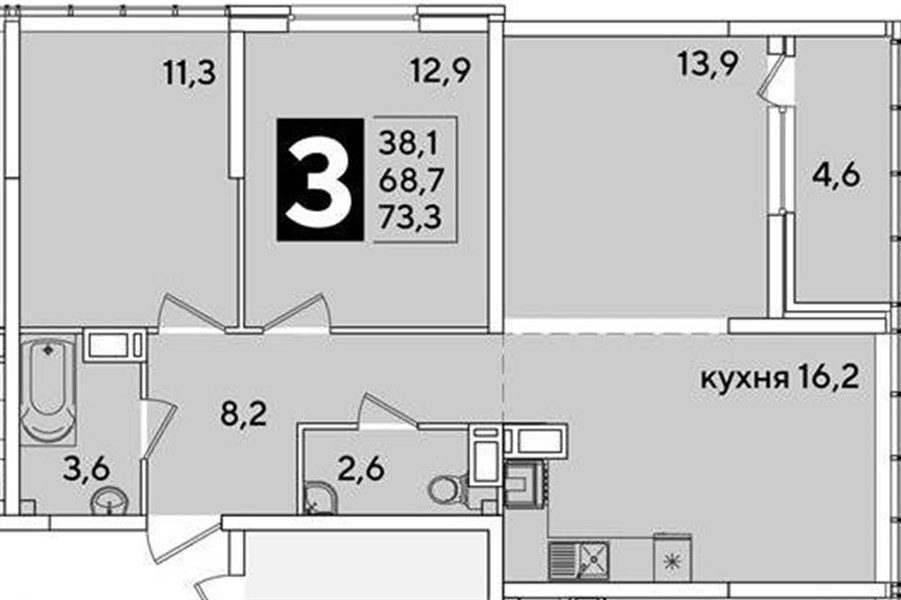 Фото №1: 3-комнатная квартира 73&nbsp;м², 15/16&nbsp;эт. - Краснодар, Прикубанский внутригородской округ, мкр. жилой комплекс Самолёт-6