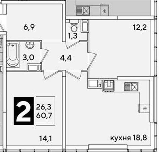 Фото №1: 2-комнатная квартира 60&nbsp;м², 15/16&nbsp;эт. - Краснодар, Прикубанский внутригородской округ, мкр. жилой комплекс Самолёт-6
