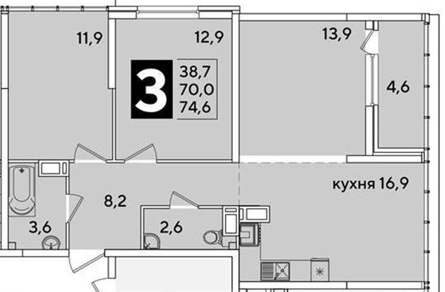 Фото №1: 3-комнатная квартира 74&nbsp;м², 16/16&nbsp;эт. - Краснодар, Прикубанский внутригородской округ, мкр. жилой комплекс Самолёт-6