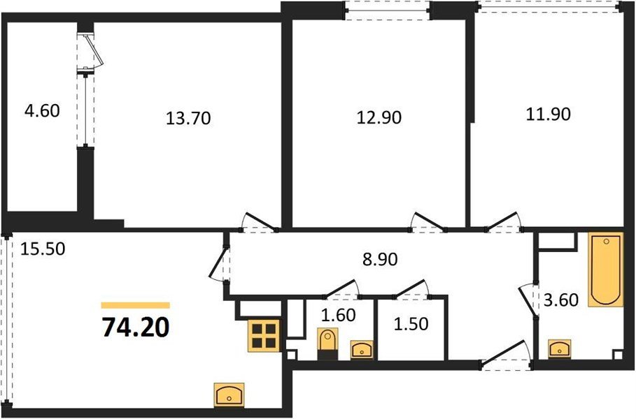 Фото №1: 3-комнатная квартира 74&nbsp;м², 16/16&nbsp;эт. - Краснодар, Прикубанский внутригородской округ, мкр. жилой комплекс Самолёт-6