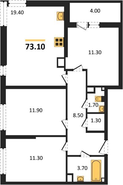 Фото №1: 3-комнатная квартира 73&nbsp;м², 9/16&nbsp;эт. - Краснодар, Прикубанский внутригородской округ, мкр. жилой комплекс Самолёт-6