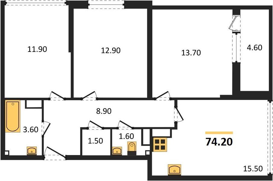 Фото №1: 3-комнатная квартира 74&nbsp;м², 16/16&nbsp;эт. - Краснодар, Прикубанский внутригородской округ, мкр. жилой комплекс Самолёт-6