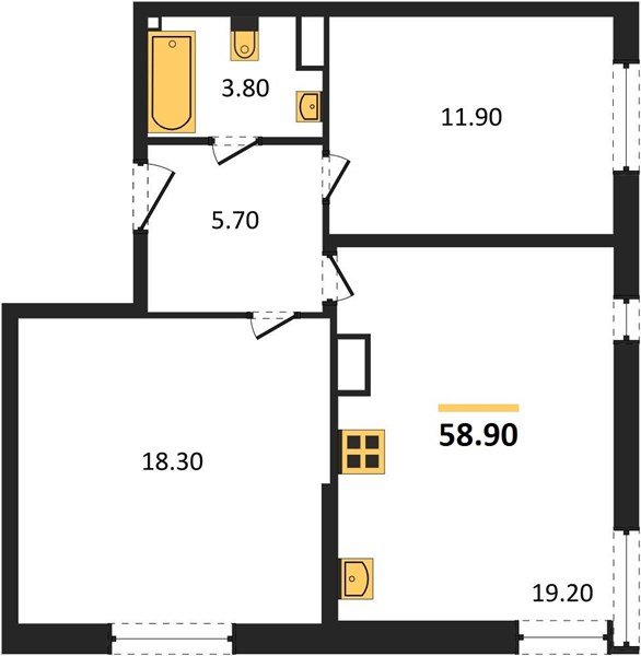 Фото №1: 2-комнатная квартира 58&nbsp;м², 14/16&nbsp;эт. - Краснодар, Прикубанский внутригородской округ, мкр. жилой комплекс Самолёт-6