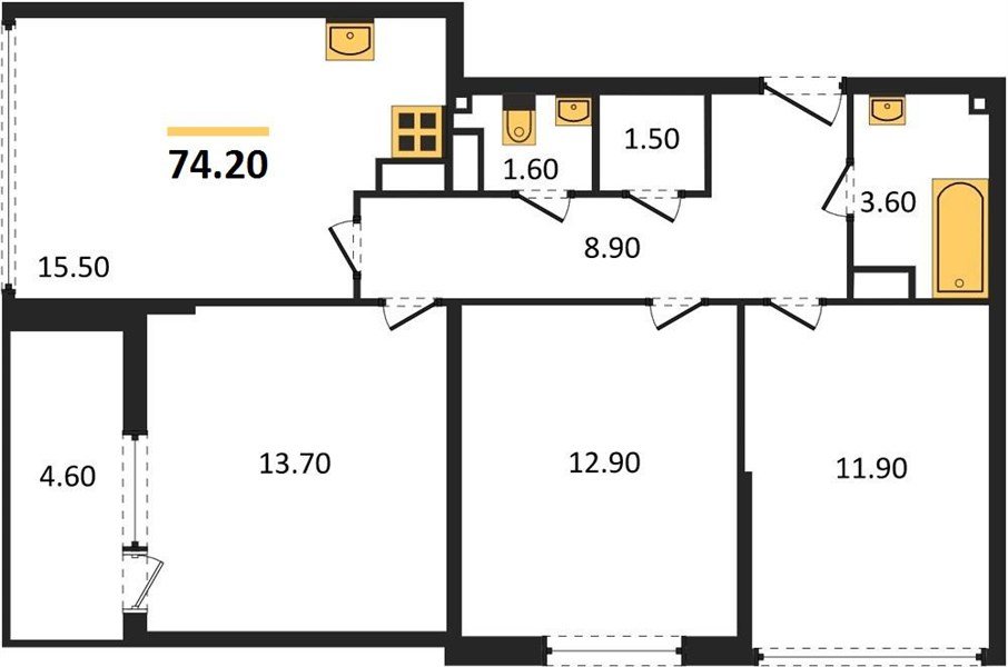 Фото №1: 3-комнатная квартира 74&nbsp;м², 16/16&nbsp;эт. - Краснодар, Прикубанский внутригородской округ, мкр. жилой комплекс Самолёт-6