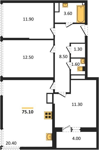 Фото №1: 3-комнатная квартира 75&nbsp;м², 16/16&nbsp;эт. - Краснодар, Прикубанский внутригородской округ, мкр. жилой комплекс Самолёт-6