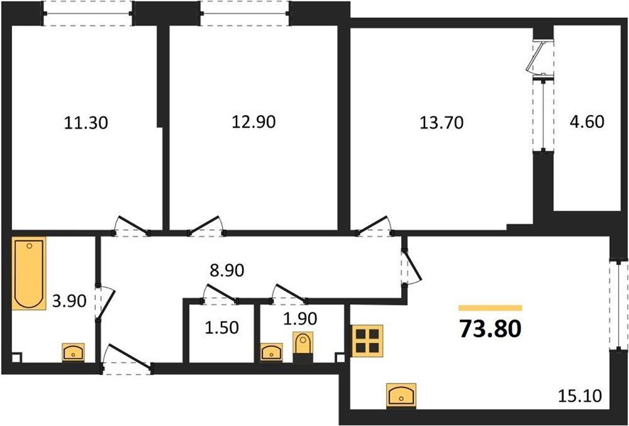 Фото №1: 3-комнатная квартира 73&nbsp;м², 2/16&nbsp;эт. - Краснодар, Прикубанский внутригородской округ, мкр. жилой комплекс Самолёт-6