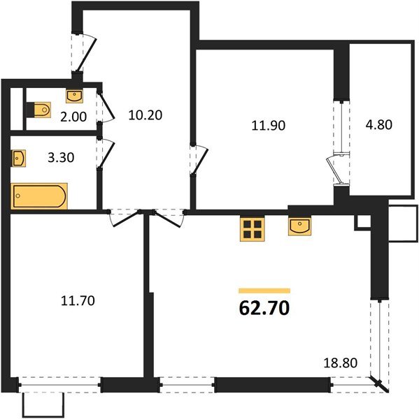 Фото №1: 2-комнатная квартира 62&nbsp;м², 2/9&nbsp;эт. - Краснодар, Прикубанский внутригородской округ, мкр. Парк Победы
