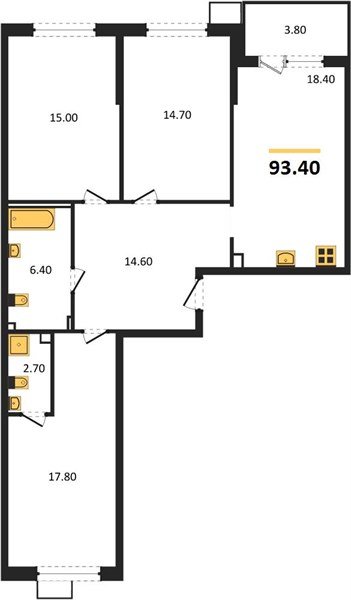 Фото №1: 3-комнатная квартира 93&nbsp;м², 2/9&nbsp;эт. - Краснодар, Прикубанский внутригородской округ, мкр. Парк Победы