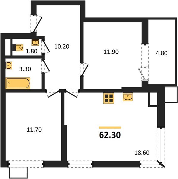 Фото №1: 2-комнатная квартира 62&nbsp;м², 6/9&nbsp;эт. - Краснодар, Прикубанский внутригородской округ, мкр. Парк Победы